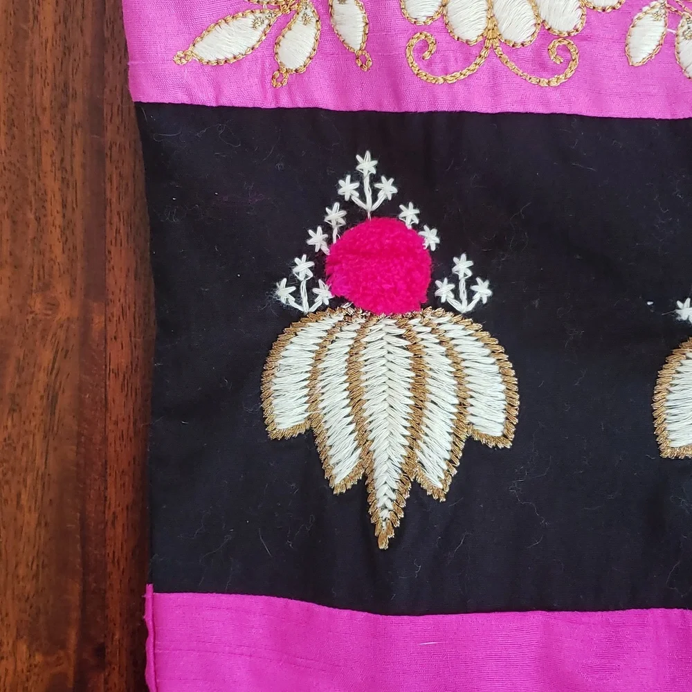 Anthropologie Leifsdottir Catrina Embroidered Pom Pom Eyelet Skirt Pink Black 10